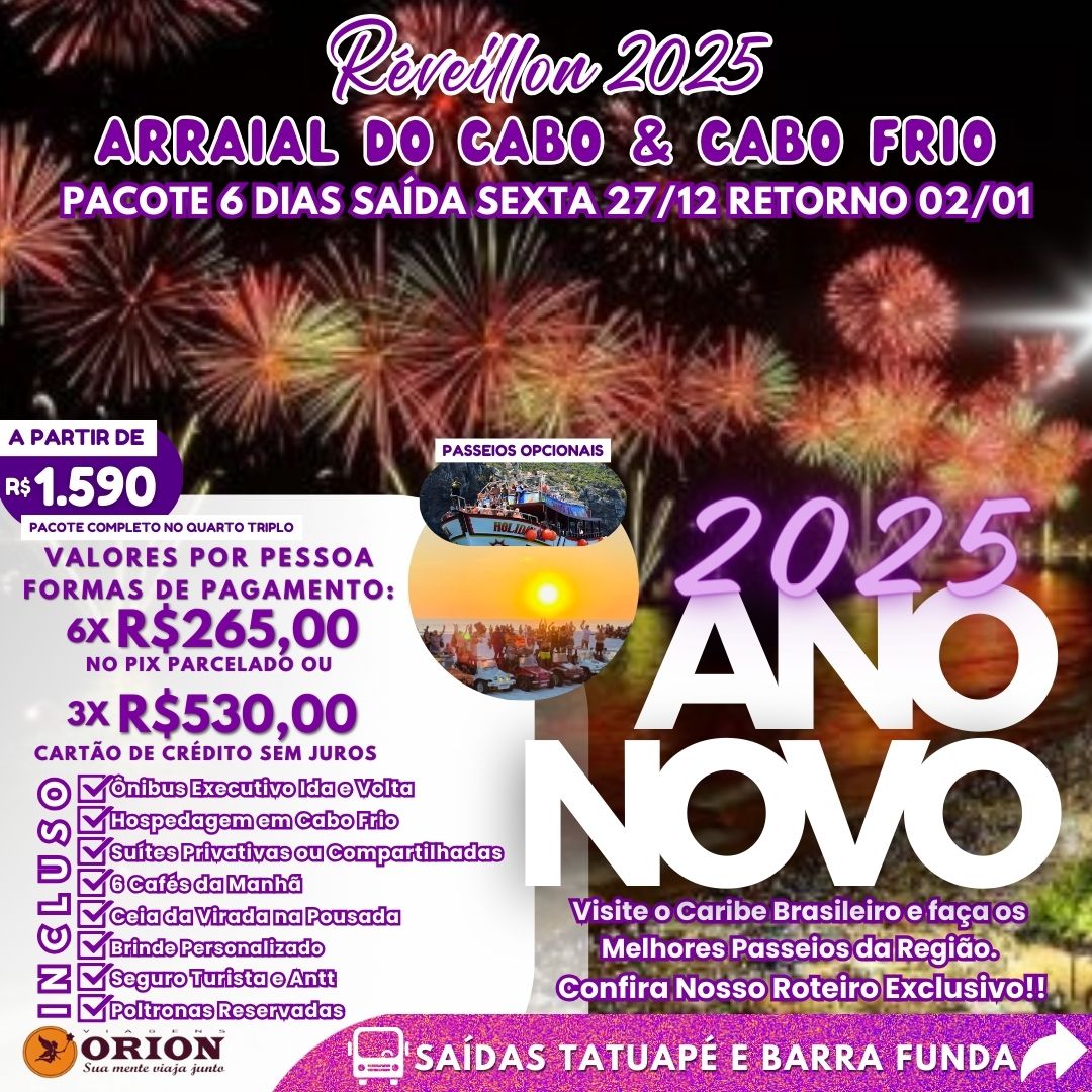 2025 Réveillon Arraial do Cabo & Cabo Frio + Hospedagem