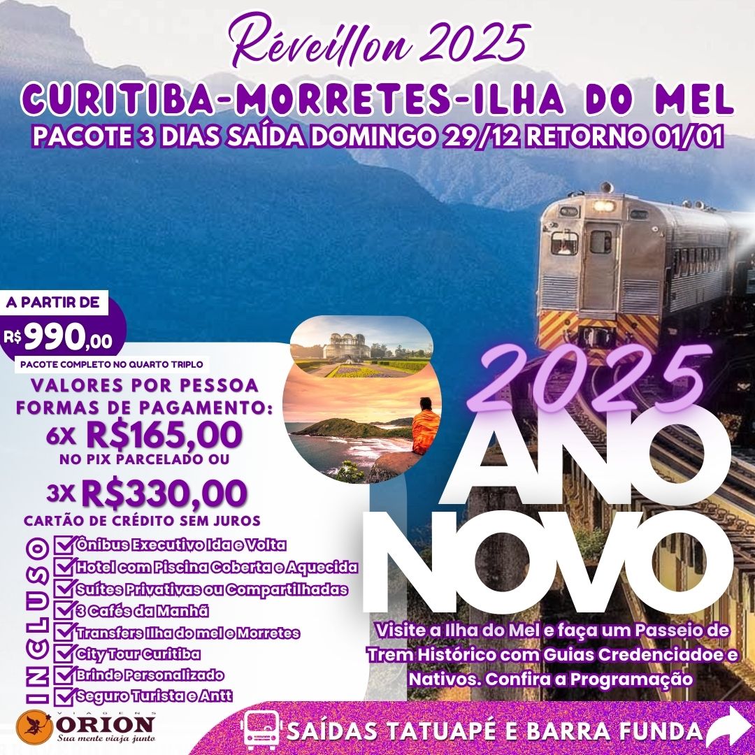 2025 Réveillon Curitiba, Ilha do Mel & Morretes + Hospedagem